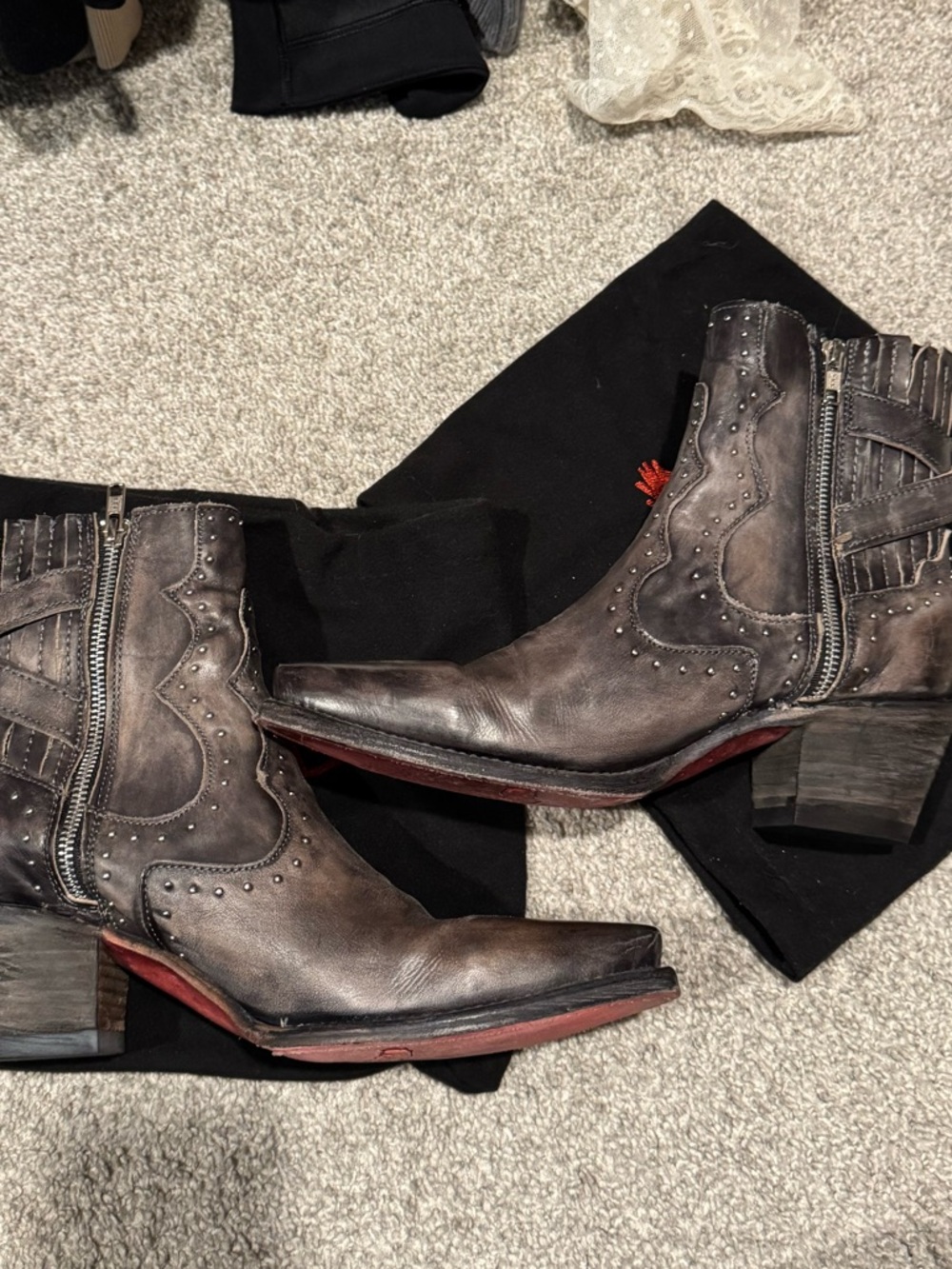Freebirds: Distressed Leather Western Ankle Boots - Brown with Red Sole